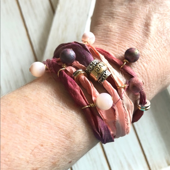Handmade Jewelry - 🍍HP🍍 Handmade Sari Silk and Gemstone Bracelet